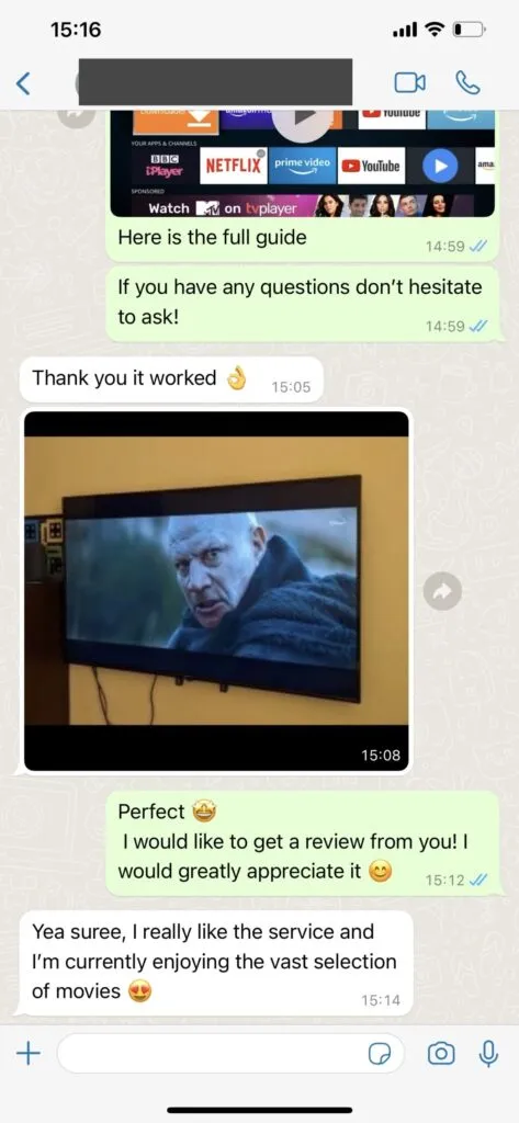 Xenon IPTV capture conversation whatsapp client satisfait 1